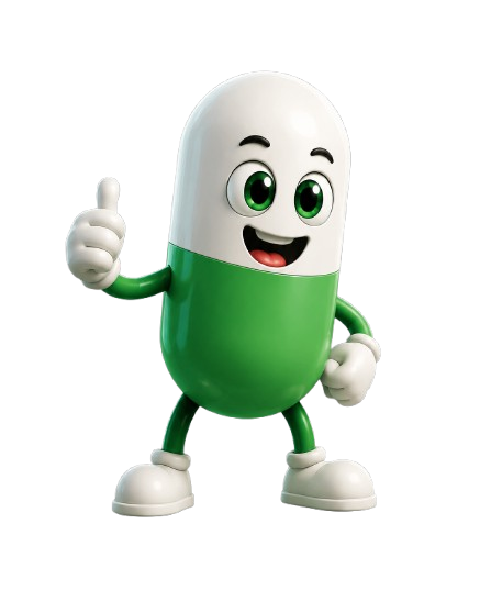 Pump mascot, happy green pill